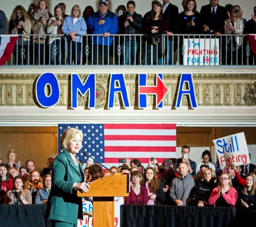 Democratic candidate for president Hillary Clinton delivers a campaign speech outlining her views on the economy, national security and other major political issues at Sokol Auditorium in Omaha. KRISTIN STREFF/Lincoln Journal Star